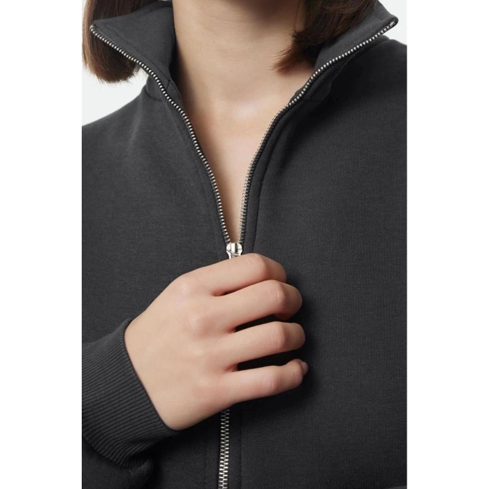 Womens Oversize Stand Collar Standard Wide Pattern Half Zipper Thick Polar Fleece Knitted Sweatshirt