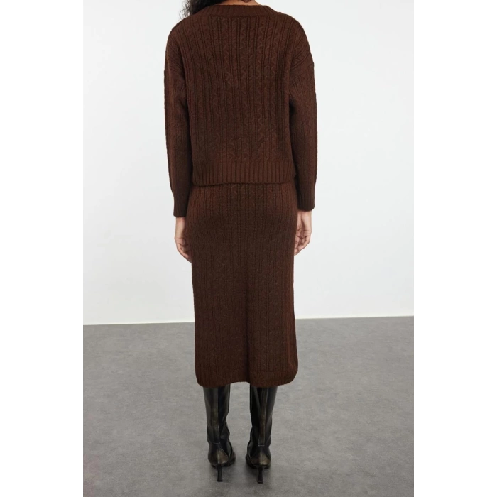 Women Fashion Stylish Regular Length Long Sleeve Wool Knitted Sweater Top-Bottom Set