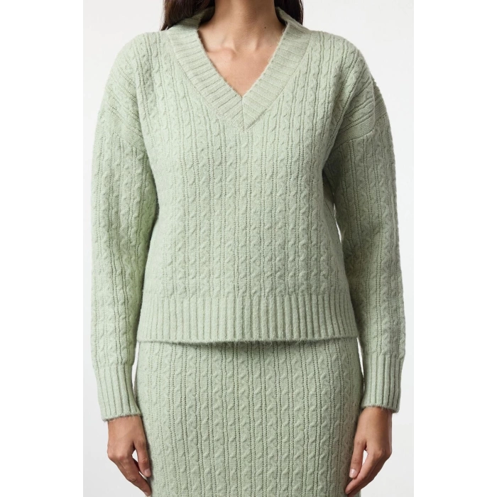 Women Fashion Stylish Regular Length Long Sleeve Wool Knitted Sweater Top-Bottom Set