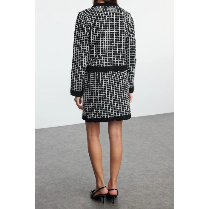 Womens Fashion Stylish Regular Length Long Sleeve Knitted Detailed Knitwear Top-Bottom Set