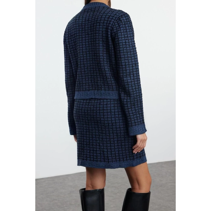 Womens Fashion Stylish Regular Length Long Sleeve Knitted Detailed Knitwear Top-Bottom Set