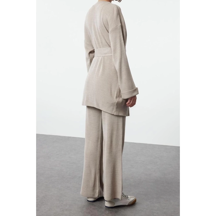 Women Fashion Stylish Regular Length Long Sleeve Midi Length Knitwear Top-Bottom Set
