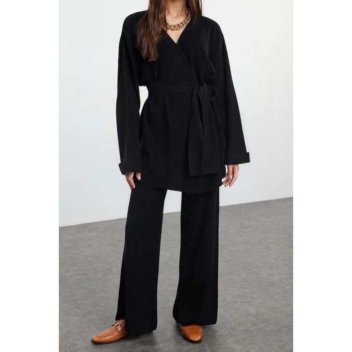 Women Fashion Stylish Regular Length Long Sleeve Midi Length Knitwear Top-Bottom Set