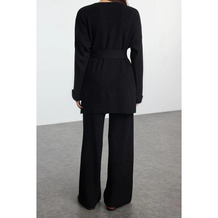Women Fashion Stylish Regular Length Long Sleeve Midi Length Knitwear Top-Bottom Set