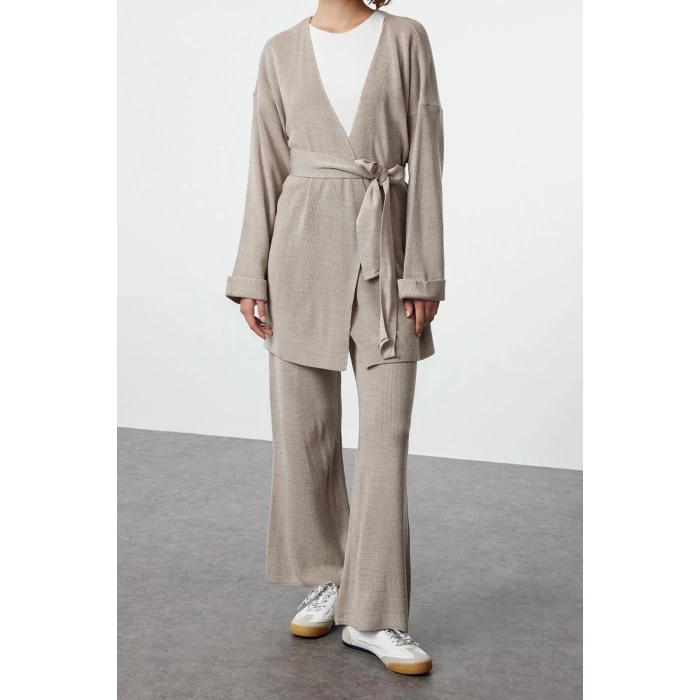 Women Fashion Stylish Regular Length Long Sleeve Midi Length Knitwear Top-Bottom Set