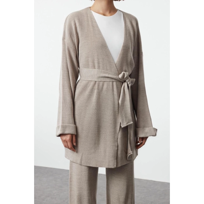 Women Fashion Stylish Regular Length Long Sleeve Midi Length Knitwear Top-Bottom Set