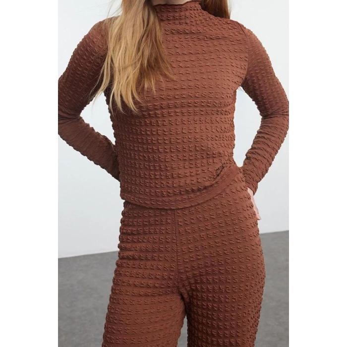 Womens Fashion Stylish Tube Leg Long Length Textured Fitted Body-Smoothing Flexible Knitted Top-Bottom Set