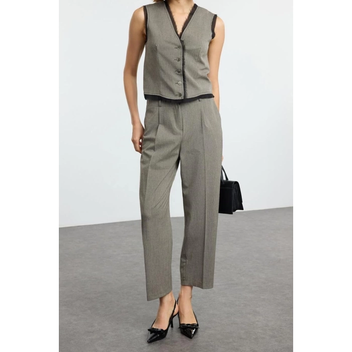 Women Fashion Stylish Regular Length Long Sleeve Polyviscon Fabric Woven Vest-Pants Set