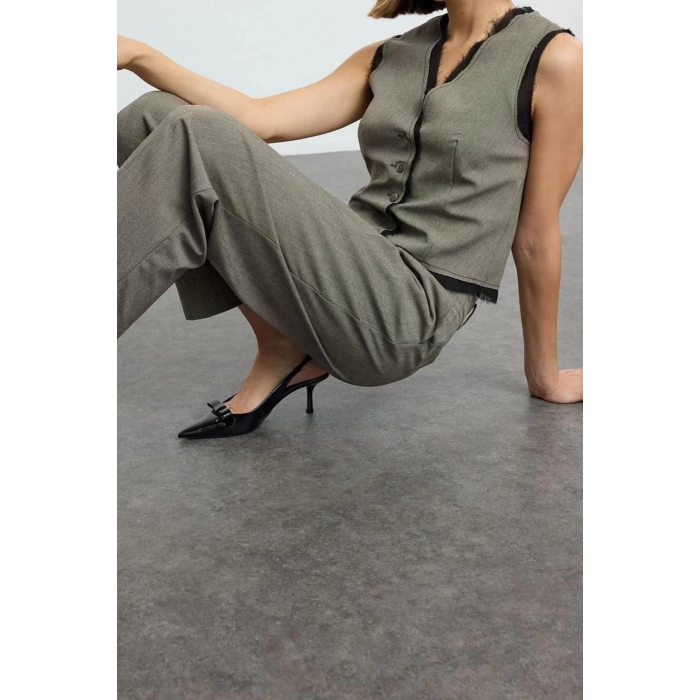 Women Fashion Stylish Regular Length Long Sleeve Polyviscon Fabric Woven Vest-Pants Set