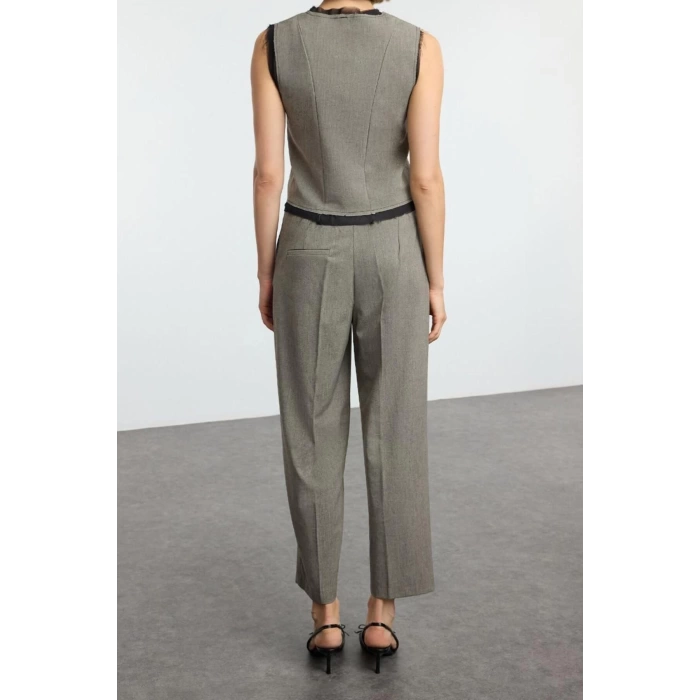Women Fashion Stylish Regular Length Long Sleeve Polyviscon Fabric Woven Vest-Pants Set