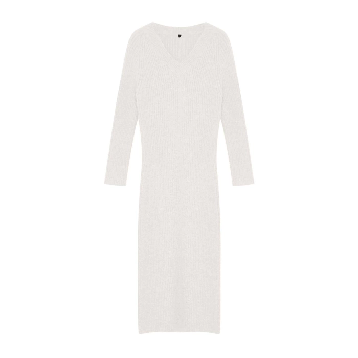 Women Fashion Stylish Maxi Length V Neck Regular Knitted Woolen Basic Dress