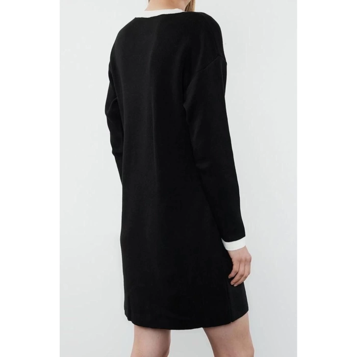 Kadın Moda Şık Mini Boy Bisiklet Yaka Regular Triko Renk Bloklu Elbise