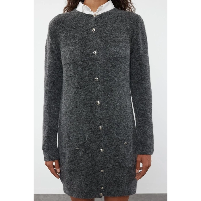 Women Fashion Stylish Mini Length Crew Neck Regular Length Knitted Woolen Dress