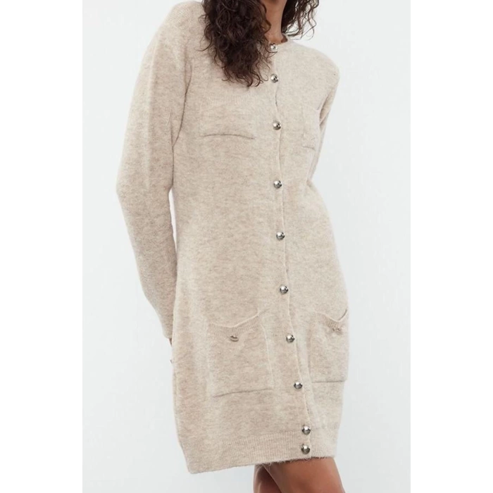 Women Fashion Stylish Mini Length Crew Neck Regular Length Knitted Woolen Dress