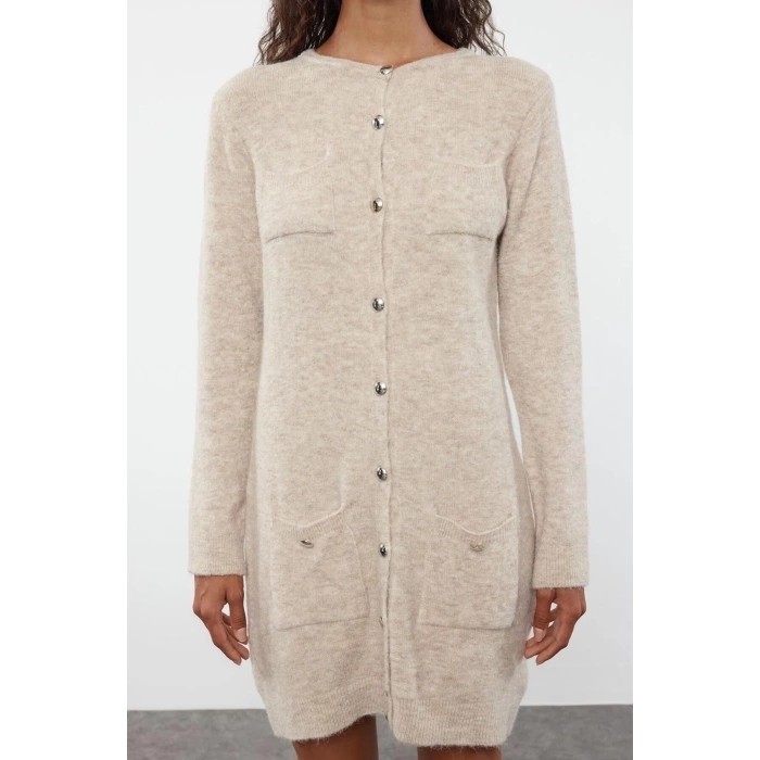 Women Fashion Stylish Mini Length Crew Neck Regular Length Knitted Woolen Dress