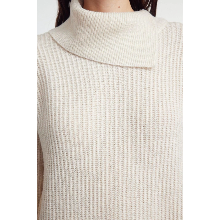 Women Fashion Stylish Mini Length Turn-down Collar Regular Knitwear Soft Texture Dress