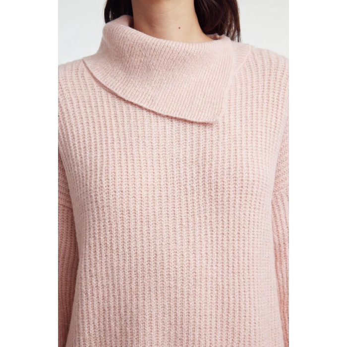 Women Fashion Stylish Mini Length Turn-down Collar Regular Knitwear Soft Texture Dress