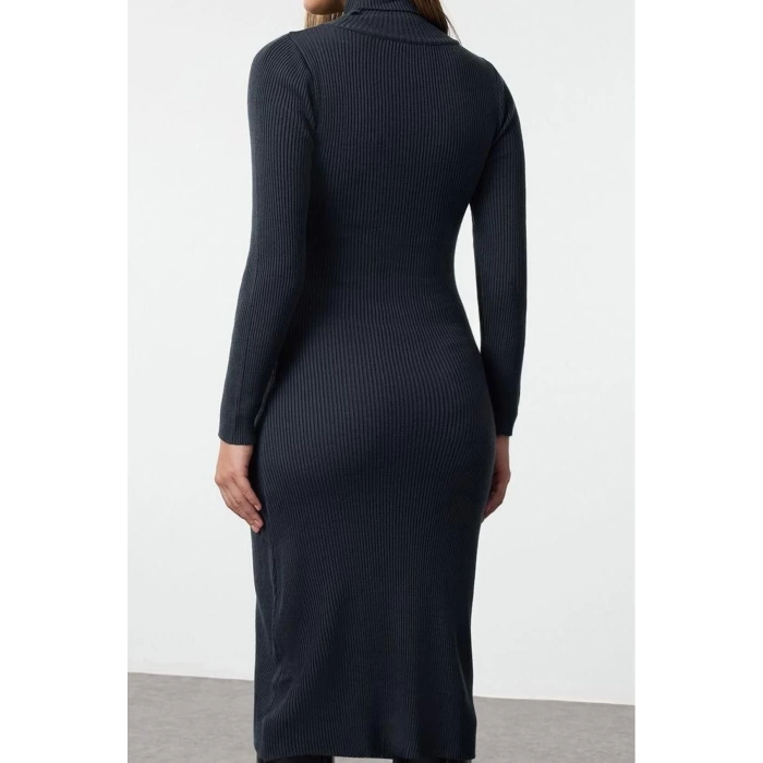 Women Fashion Stylish Midi Length Turtleneck Regular Knitwear Basic Dress