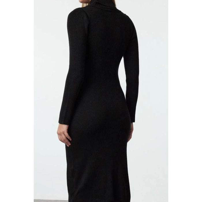 Women Fashion Stylish Midi Length Turtleneck Regular Knitwear Basic Dress