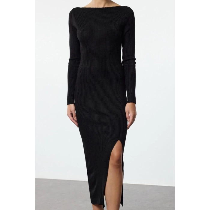 Women Fashion Stylish Maxi Length Crew Neck Regular Knitted Backless Dress