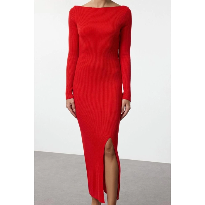 Women Fashion Stylish Maxi Length Crew Neck Regular Knitted Backless Dress