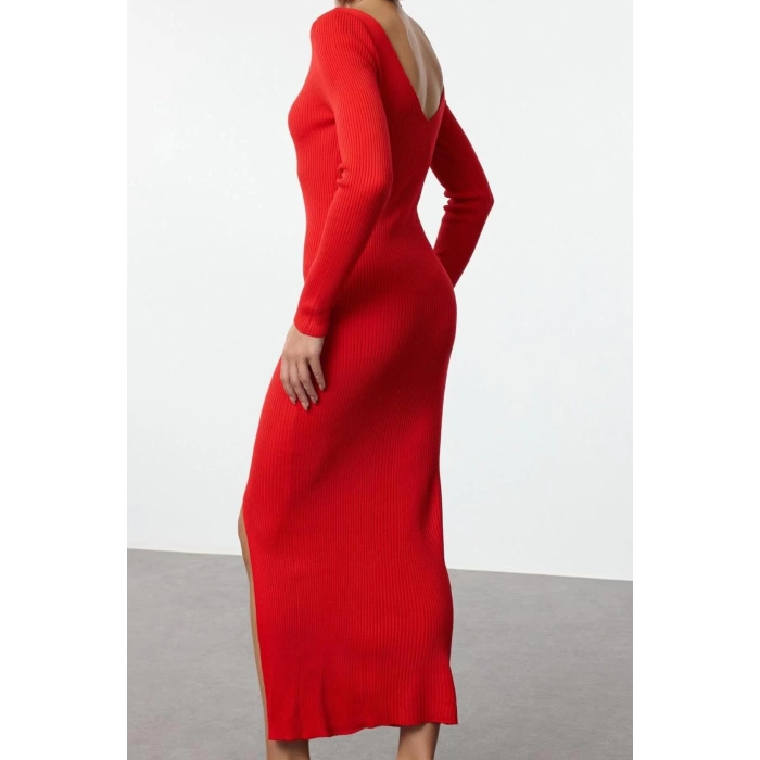 Women Fashion Stylish Maxi Length Crew Neck Regular Knitted Backless Dress
