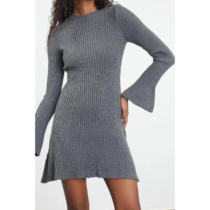 Women Fashion Stylish Mini Length Crew Neck Regular Knitwear A-Line Form Fit Dress