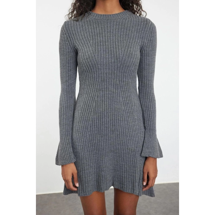Women Fashion Stylish Mini Length Crew Neck Regular Knitwear A-Line Form Fit Dress