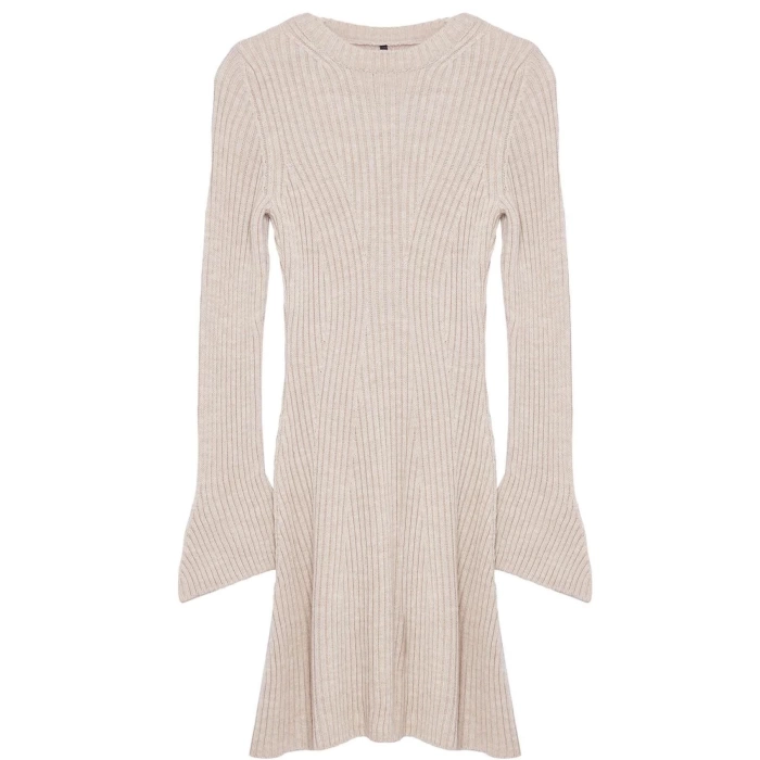 Women Fashion Stylish Mini Length Crew Neck Regular Knitwear A-Line Form Fit Dress