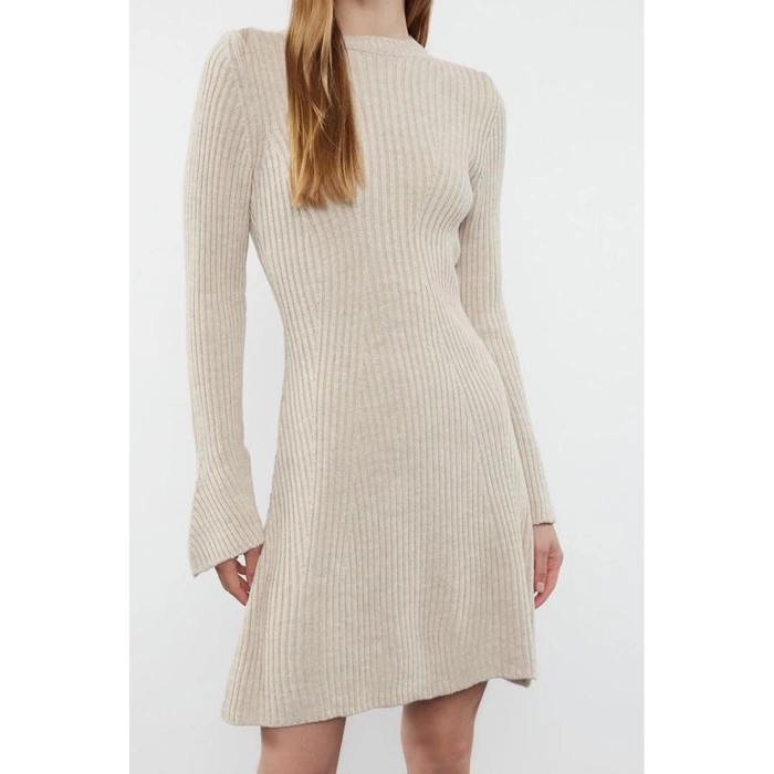 Women Fashion Stylish Mini Length Crew Neck Regular Knitwear A-Line Form Fit Dress