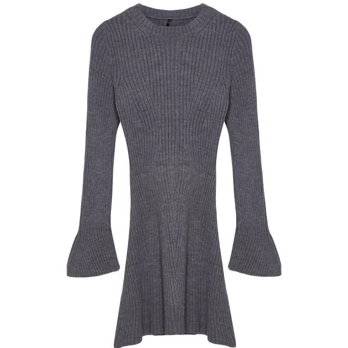 Women Fashion Stylish Mini Length Crew Neck Regular Knitwear A-Line Form Fit Dress