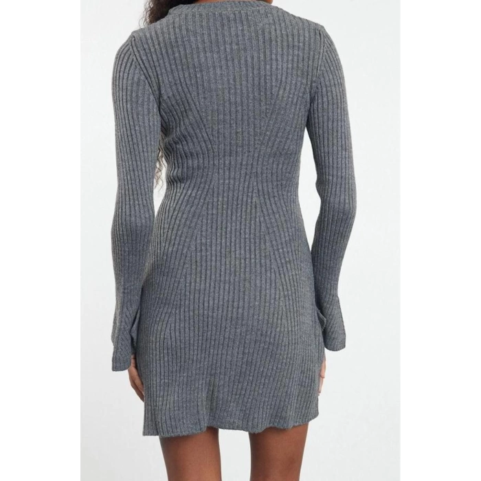 Women Fashion Stylish Mini Length Crew Neck Regular Knitwear A-Line Form Fit Dress