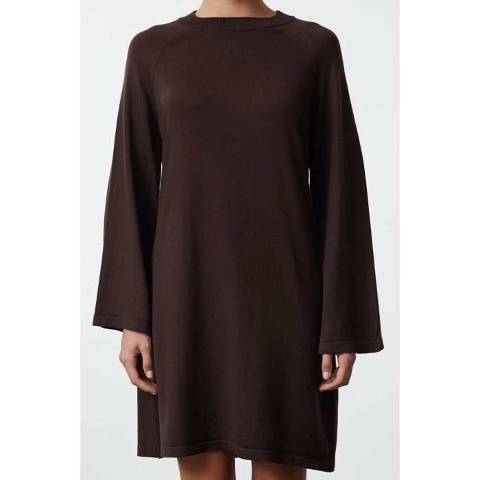 Women Fashion Stylish Mini Length Crew Neck Regular Knitwear Basic Cotton Dress