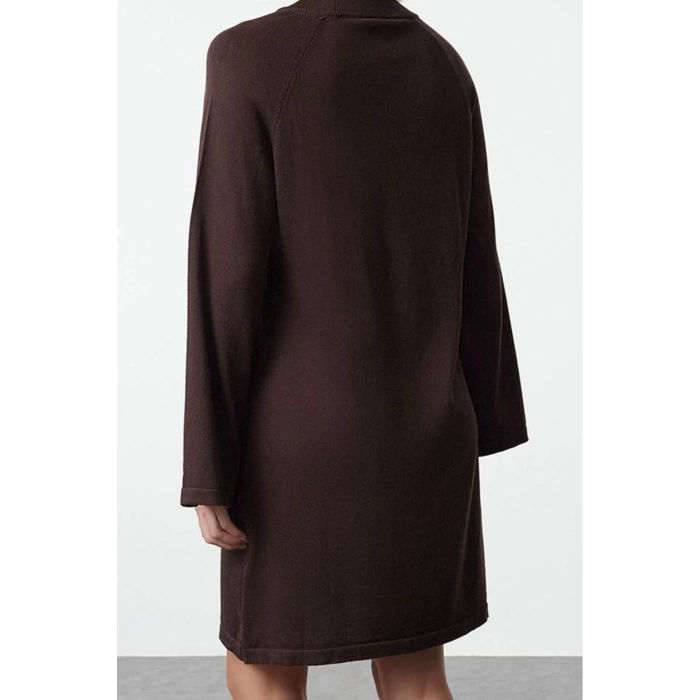 Women Fashion Stylish Mini Length Crew Neck Regular Knitwear Basic Cotton Dress