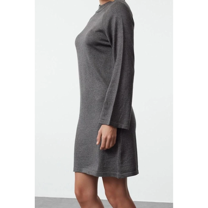 Women Fashion Stylish Mini Length Crew Neck Regular Knitwear Basic Cotton Dress