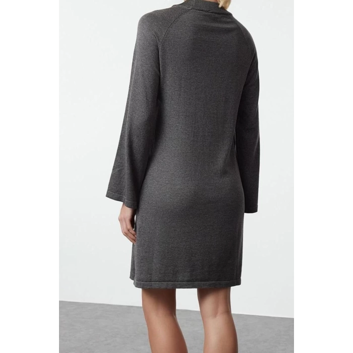 Women Fashion Stylish Mini Length Crew Neck Regular Knitwear Basic Cotton Dress