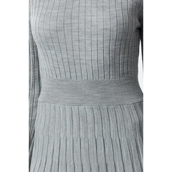 Women Fashion Stylish Mini Length Stand Collar Regular Knitwear Ruffle Dress