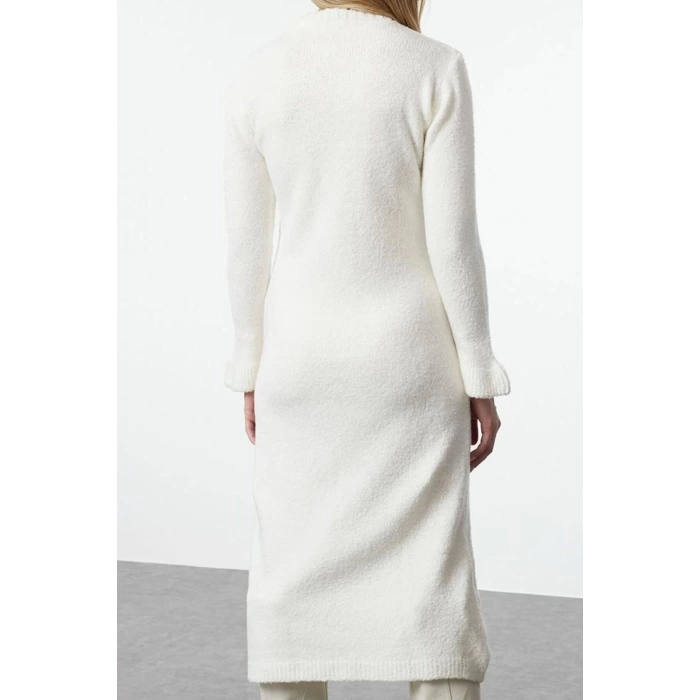 Women Fashion Stylish Midi Length Crew Neck Regular Knitwear Boucle Dress