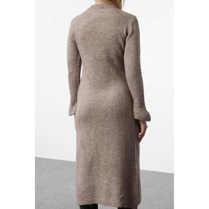 Women Fashion Stylish Midi Length Crew Neck Regular Knitwear Boucle Dress