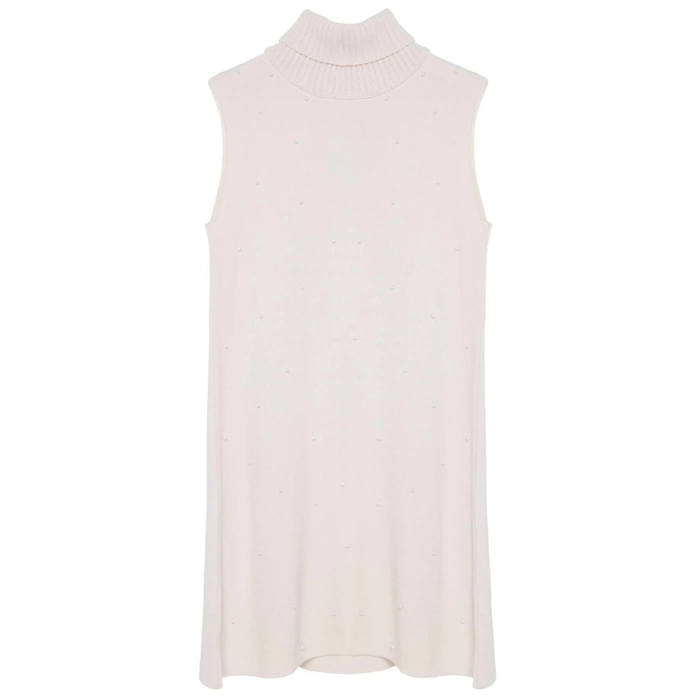 Women Fashion Stylish Mini Length Turtleneck Regular Knitwear Sleeveless Dress