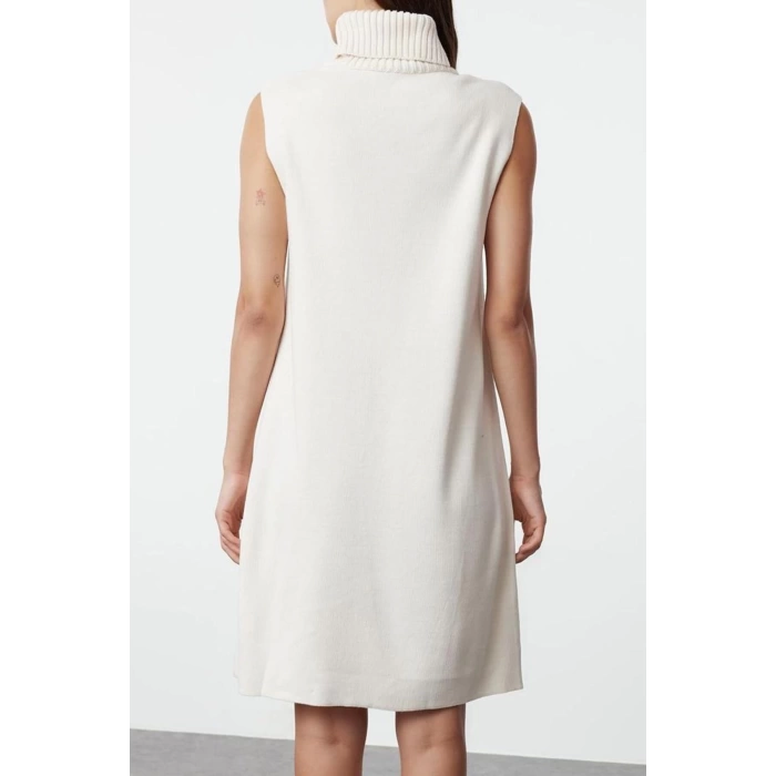 Women Fashion Stylish Mini Length Turtleneck Regular Knitwear Sleeveless Dress