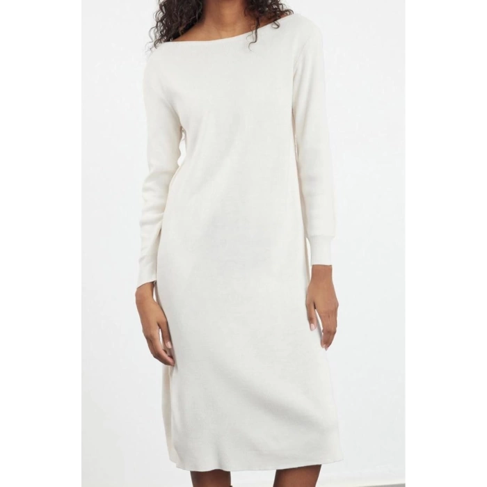 Women Fashion Stylish Midi Length Stand Collar Regular Knitwear Sweater-Dress Set