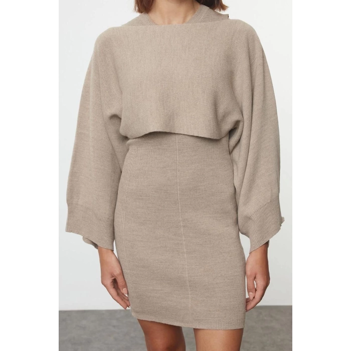 Women Fashion Stylish Mini Length Crew Neck Slim Knitwear Bolero-Dress Set