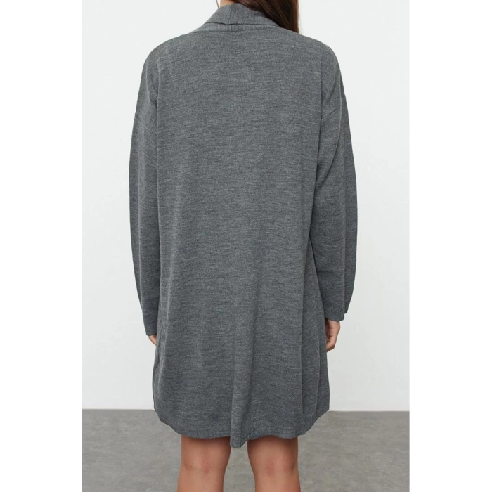 Women Fashion Stylish Mini Length Crew Neck Regular Knitted Dress-Cardigan