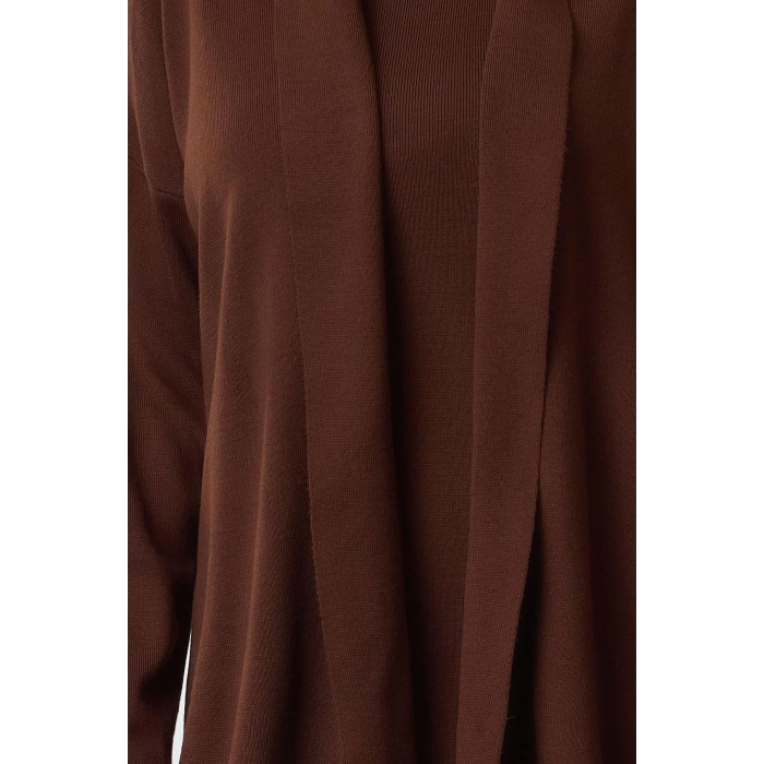 Women Fashion Stylish Mini Length Crew Neck Regular Knitted Dress-Cardigan