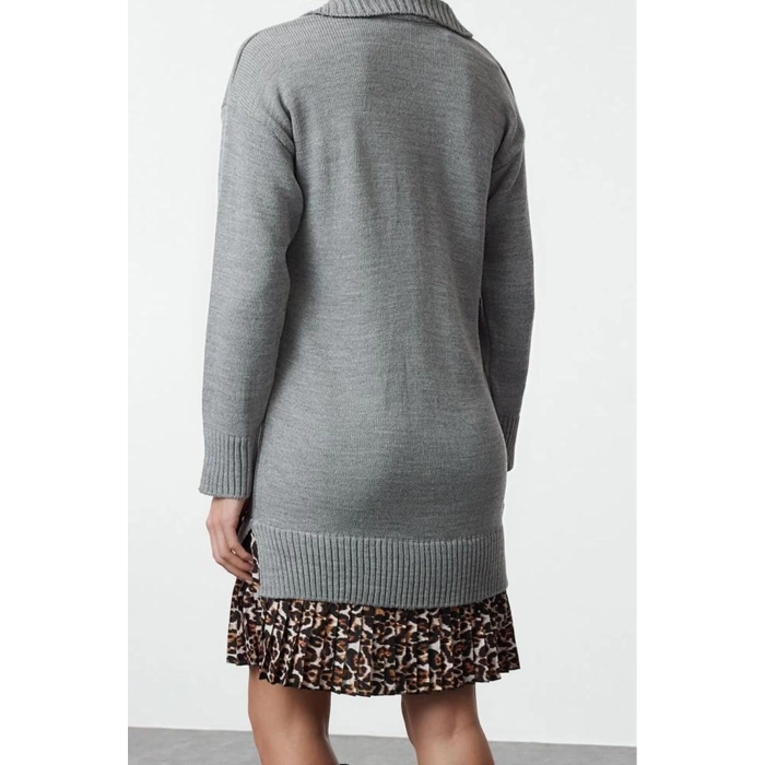 Women Fashion Stylish Mini Length Polo Collar Regular Knitted Garnished Dress