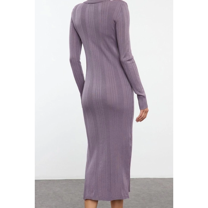 Women Fashion Stylish Maxi Length Stand Collar Slim Knitwear Turtleneck Glitter Yarn Dress