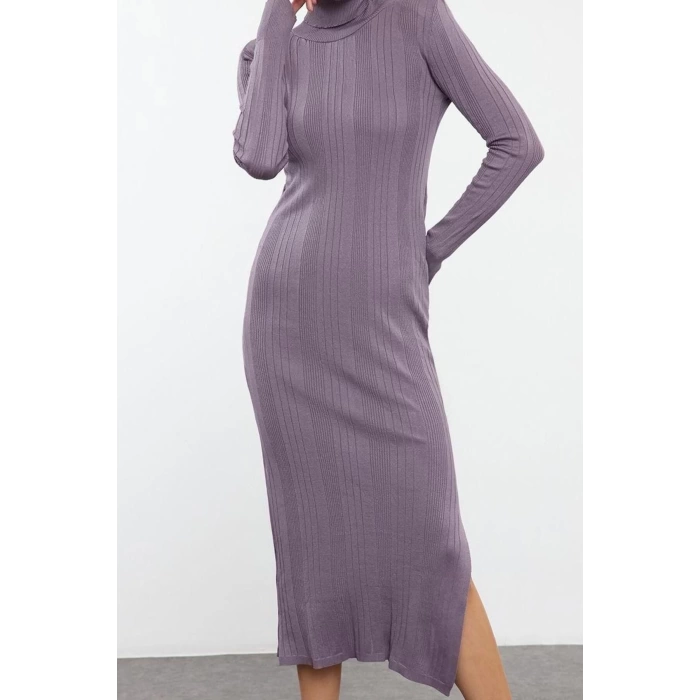 Women Fashion Stylish Maxi Length Stand Collar Slim Knitwear Turtleneck Glitter Yarn Dress