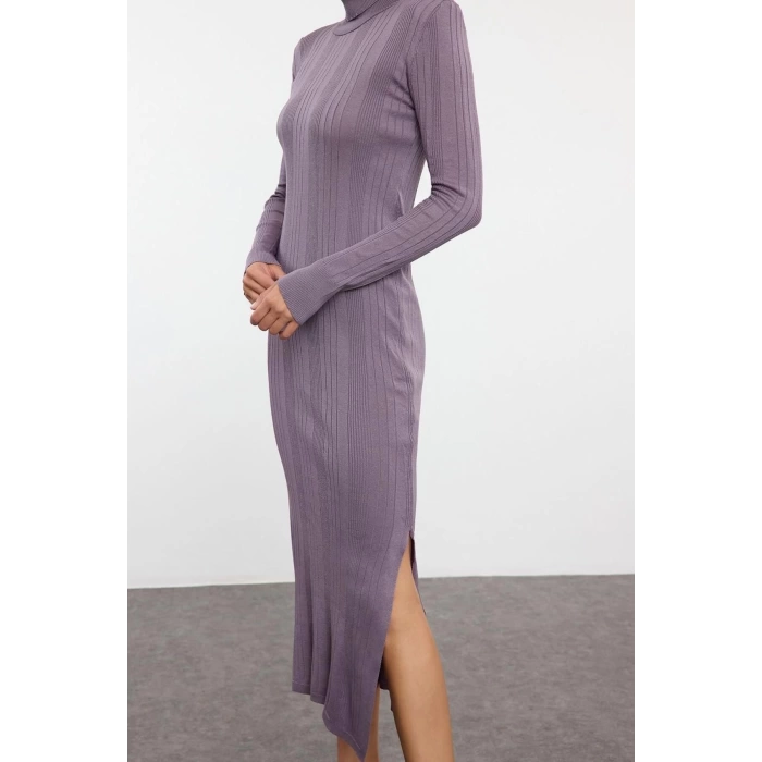 Women Fashion Stylish Maxi Length Stand Collar Slim Knitwear Turtleneck Glitter Yarn Dress