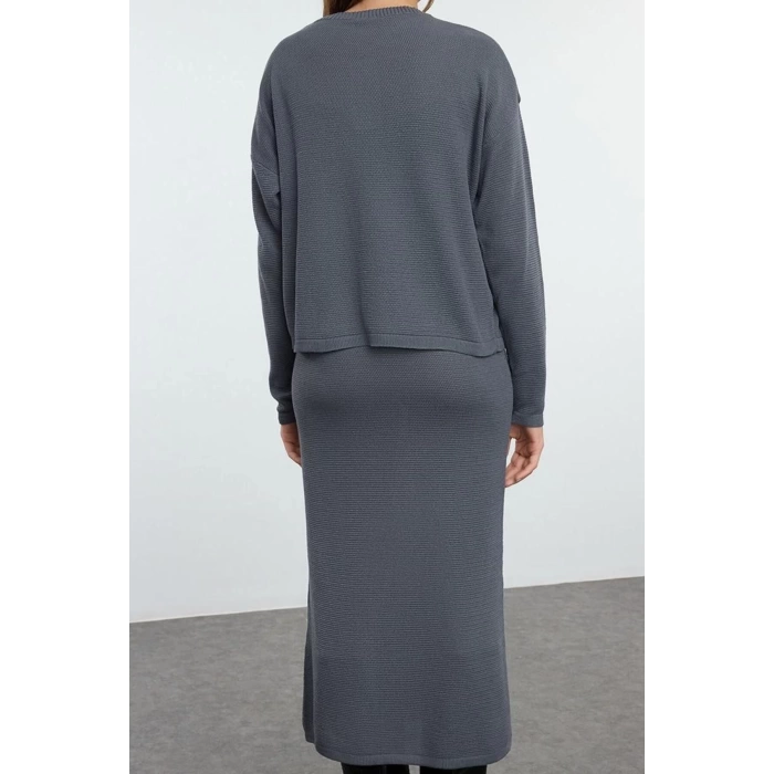 Women Fashion Stylish Midi Length V Neck Slim Knitwear Premium Yarn Special Yarn Cardigan-Dress Set